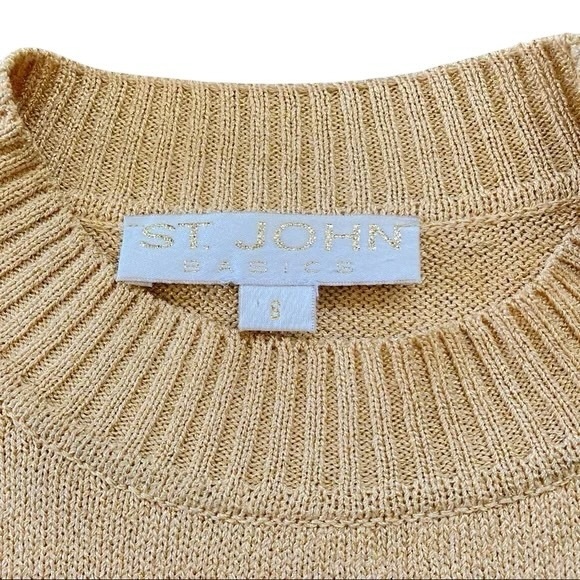 St. John Golden Shimmer Short Sleeve Sweater Blouse Basic - Picture 3 of 13